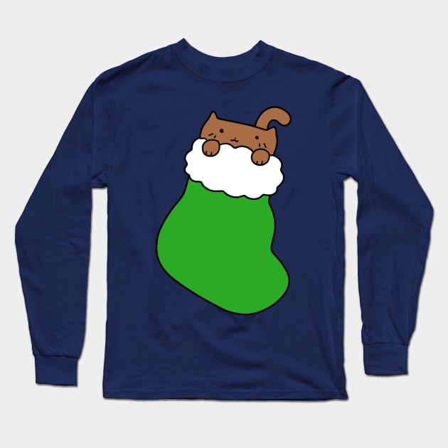 Green Stocking and Fat Brown Cat Long Sleeve T-Shirt by saradaboru